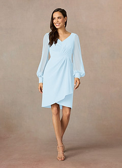 Azazie Karen Mother of the Bride Dresses Sky Blue Sheath Pleated Stretch Crepe Dress image1