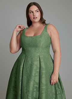 Azazie Amalie Bridesmaid Dresses Eucalyptus A-Line Pleated Floral Burnout Dress image13