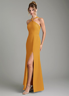 Azazie Rue Bridesmaid Dresses Butterscotch A-Line Halter Chiffon Dress image5