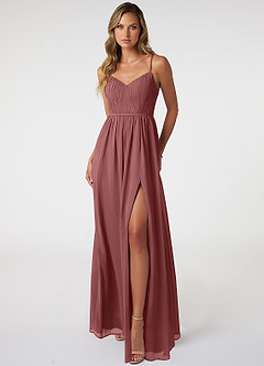 Azazie Zuma Final Sale Mulberry Flowy Sweetheart Neckline Chiffon Dress image1