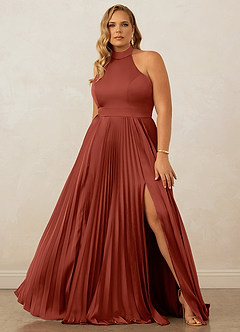 Christian Siriano Bridal for Azazie 1007 Bridesmaid Dresses Terracotta A-Line Pleated Stretch Satin Dress image8