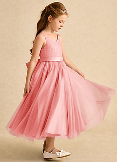 Azazie Patootie vestidos de niña de las flores Vestido de Coral de Tul de Corte En A con Tirante Espagueti image4