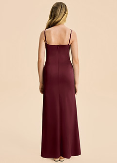 Azazie Rosalia Junior Cabernet Sheath Pleated Stretch Satin Dress image2