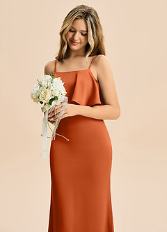 Azazie Galene Junior Havfrue Stræk satin Gulv-længde Junior brudepige Kjole image5