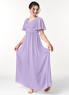 Azazie Temeka Junior Lilac A-Line Pleated Chiffon Dress image3