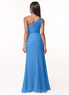 Azazie Liza Vestidos de damas de honor Vestido de Azul Grisaceo de Gasa de Corte Sirena con Hombro unilateral image2