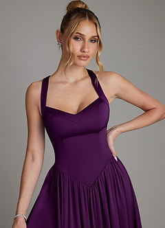 Azazie Francis Bridesmaid Dresses Grape A-Line Corset Stretch Satin Dress image4