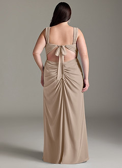 Azazie Jesaphine Bridesmaid Dresses Taupe Sheath Bow Chiffon Dress image9