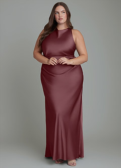 Azazie Evadne Bridesmaid Dresses Sangria Sheath Pleated Stretch Satin Dress image10