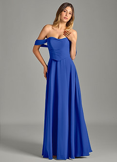 Azazie Chelsey Brautjungfernkleider Wandelbar A-Linie Schulterfrei Chiffon Kleid Königsblau image4