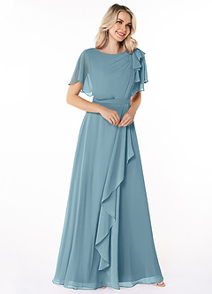 Azazie Aaliyah Modest Bridesmaid Dresses A-Line Scoop Pleated Chiffon Floor-Length Dress image3