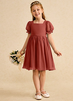 Azazie Jolie Blumenmädchenkleider A-Linie mit ärmel Chiffon Kleid Terrakotta image4