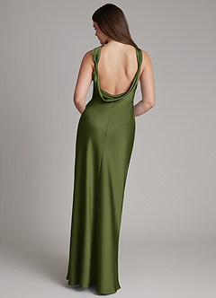 Azazie Dimitra Bridesmaid Dresses Olive A-Line Pleated Stretch Satin Dress image7