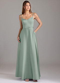 Azazie Marley At-home Try On Dresses Agave A-Line Off the Shoulder Stretch Satin Convertible Dress image3