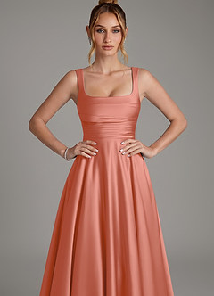 Azazie Azaria Robes de demoiselle d'honneur Robe Trapèze en Satin extensible Corset Rose Saumon image6