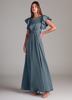 Azazie Daphne Modest Bridesmaid Dresses A-Line Ruched Stretch Satin Floor-Length Dress image4