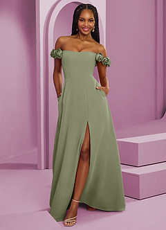 Barbie ♥ Azazie Robes de demoiselle d'honneur Robe Trapèze Convertible en Mousseline de soie Épaule décolletée Pistache image1