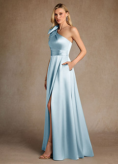 Azazie Easton Abiti per la Madre della Sposa Abito A-Line in Raso Elasticizzato Monospalla Azzurro image2