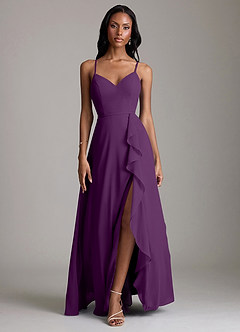 Azazie Naeem Bridesmaid Dresses Grape A-Line V-Neck Ruffle Chiffon Dress image1