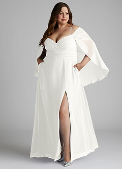 Azazie Cienna Brautjungfernkleider A-Linie Langarm Chiffon Kleid Weiß image9