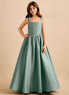 Azazie Enid Girls Formal Flower Girl Dresses Silver Sage A-Line Beaded Stretch Satin Dress image4