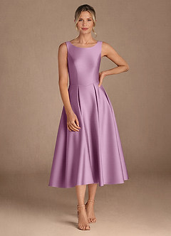 Azazie Fulton Mother of the Bride Dresses Wisteria A-Line Pleated Stretch Satin Dress image4