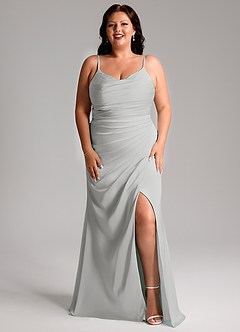 Azazie Deandra Bridesmaid Dresses Silver Mermaid Pleated Stretch Satin Dress image3