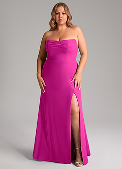 Azazie Saige Vestidos de damas de honor Vestido de Fucsia de Gasa de Corte en A Convertible con Vestidos sin tirantes image16