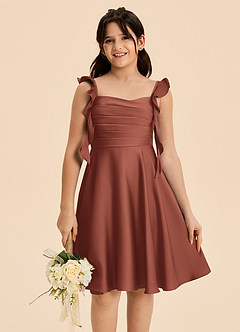 Azazie Kira Junior Auburn A-Line Ruched Stretch Satin Dress image7