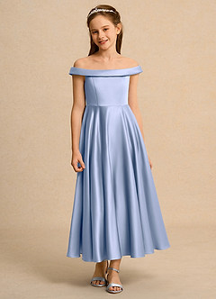 Azazie Teeny Junior Formal Abiti da Ragazza di Fiori Abito A-Line in Raso Opaco Plissettato Ghiaccio image6