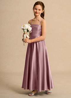 Azazie Pebbles Girl vestidos de niña de las flores Vestido de Rosa Polvorienta de Satin Mate de Corte En A con Plisado image6