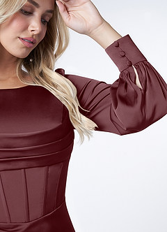 Azazie Raye Bridesmaid Dresses Sangria Mermaid Long Sleeve Stretch Satin Dress image6