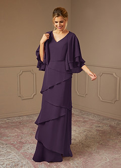 Azazie OHara Mother of the Bride Dresses Plum A-Line V-Neck Chiffon Dress image3