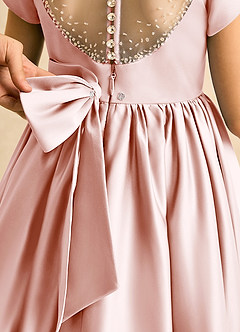 Azazie Toffee Flower Girl Dresses Blushing Pink Ball-Gown Bow Matte Satin Dress image7