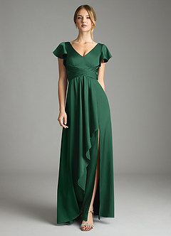 Azazie Omari Bridesmaid Dresses Dark Green A-Line Stretch Satin Dress image3