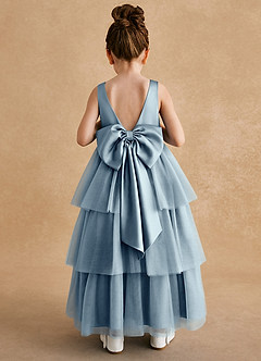 Azazie Megallie Robe Demoiselle D'honneur Fillette Robe Trapèze en Tulle Arc Bleu Poussiéreux image5