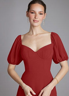 Azazie Fatima Bridesmaid Dresses Rust A-Line with Pockets Chiffon Dress image3