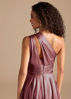 Azazie Charlize Bridesmaid Dresses Vintage Mauve A-Line One Shoulder Metallic Satin Dress image3