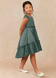 Azazie Lee Flower Girl Dresses Sea Moss A-Line Bow Stretch Satin Dress image3