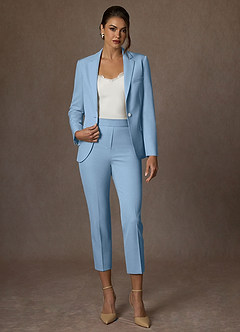 front Kennedy Sky Blue Structured Stretch Pants Suit