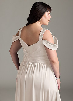 Azazie Lianne Brautjungfernkleider A-Linie Schulterfrei Stretch-Satin Kleid Alabaster Weiß image7