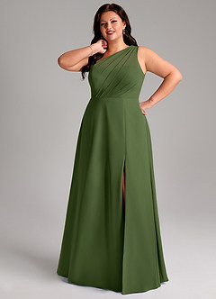 Azazie Phaedra Bridesmaid Dresses Olive A-Line One Shoulder Chiffon Dress image15