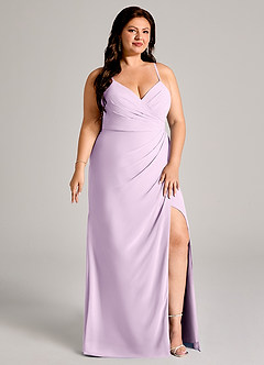 Azazie Maci Bridesmaid Dresses Frosted Lilac Sheath Pleated Chiffon Dress image11
