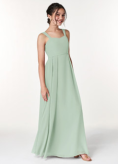 Azazie Simoan Junior Abito A-Line in Chiffon Scollo a Cuore Agave image3