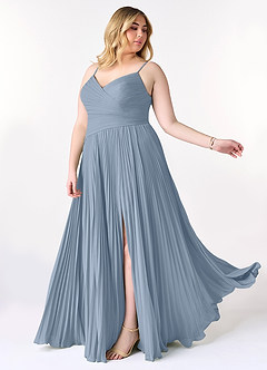 Azazie Vini Robes de demoiselle d'honneur Robe Trapèze en Mousseline de soie Col V plissé Bleu Poussiéreux image10