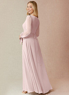 Azazie Leonia Bridesmaid Dresses Blushing Pink A-Line Long Sleeve Chiffon Dress image2