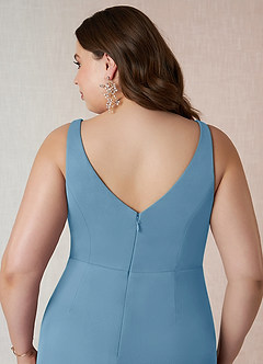 Azazie Leandra Bridesmaid Dresses Steel Blue Mermaid V-Neck Pleated Mesh Dress image12