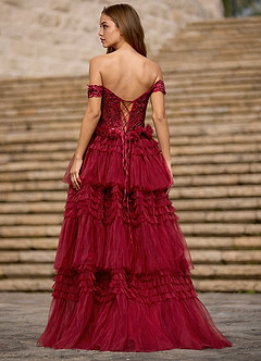 Nimbus 버건디 글리터 튤 프롬 드레스 image2