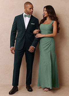 front Savile Dark Green Wool Blend Dress Pants