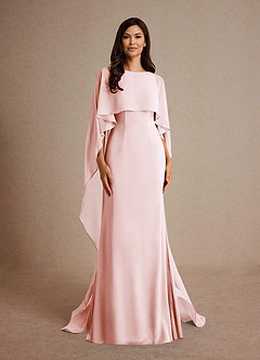 Azazie Milfred vestidos de madre de la novia Vestido de Rosa Rubor de Satén Elástico de Recto con Cuello de barco image5